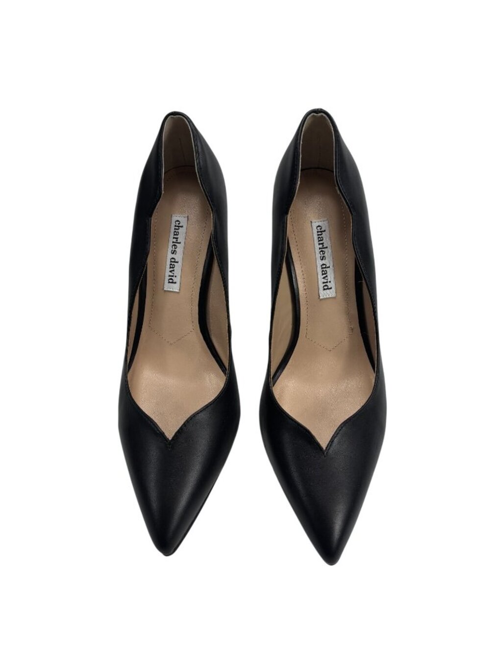 Charles David Black Leather Pointed Toe Heels Size 11M With Box